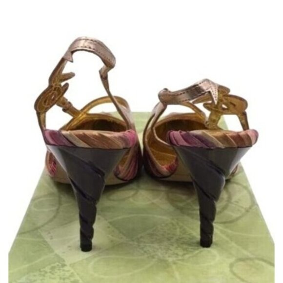 J Renee Adel Heels Pink Purple Embellished Wave Fabric Slingback Corkscrew Heels - Picture 3 of 7